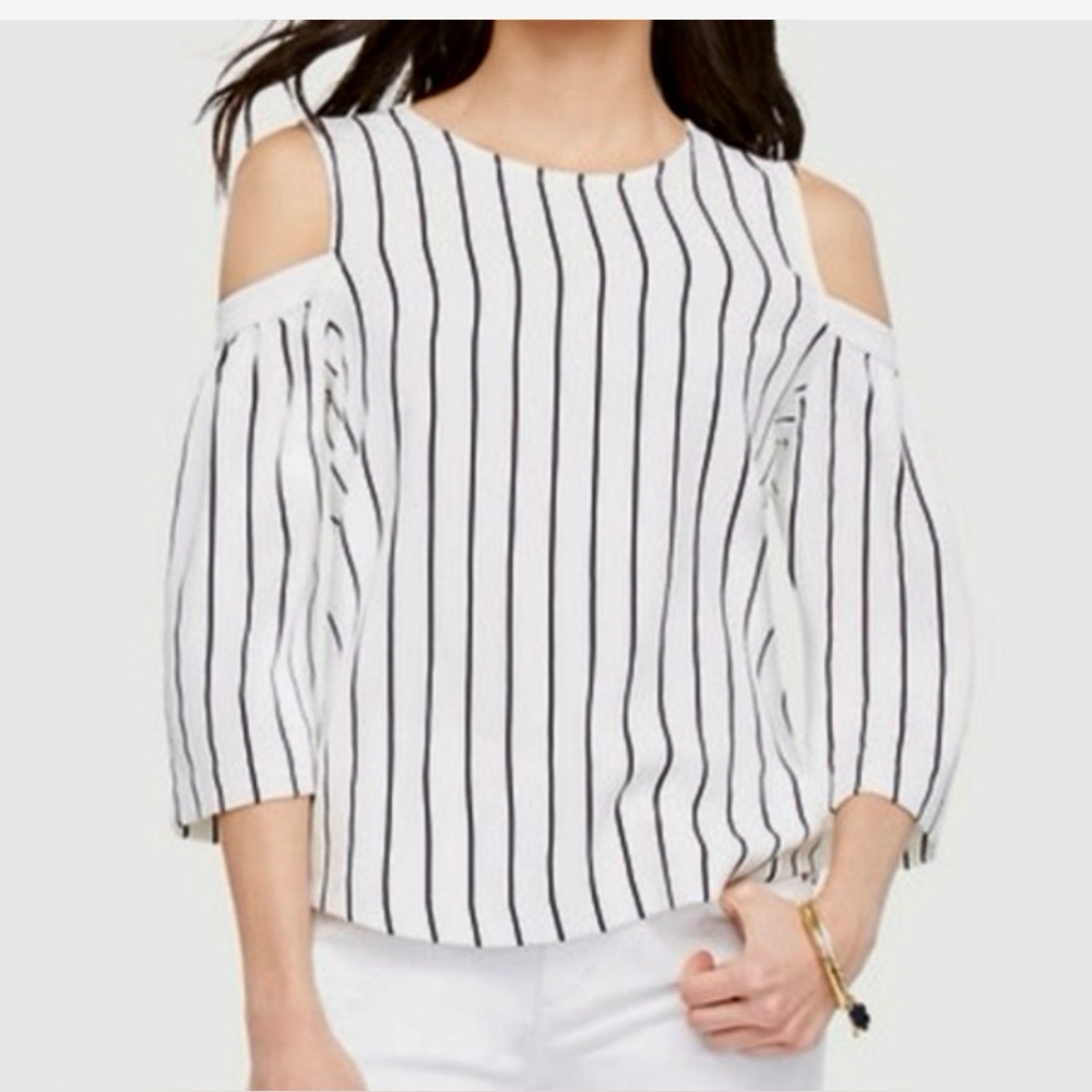 Ann Taylor Cold Shoulder Striped Blouse Sz L